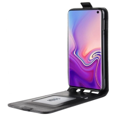 Samsung Galaxy S10e (G970) вертикально открывающийся чёрный кожаный чехол-книжка | Vacins.lv