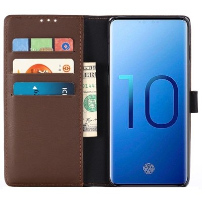 Samsung Galaxy S10+ (G975) открываемый темно-коричневый кожаный чехол - книжка | Vacins.lv