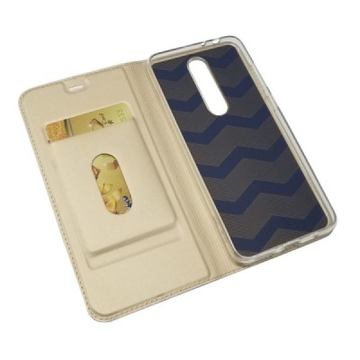 Nokia 5.1 Plus (2018) „Dux Ducis“ Skin sērijas zelta ādas atvērams maciņš / Vacins.lv
