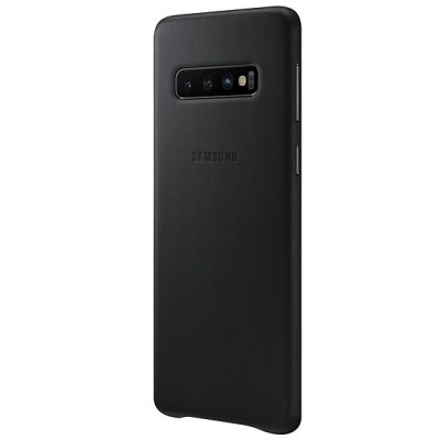 Samsung Galaxy S10 (G973) Leather Cover melns ādas apvalks / Vacins.lv
