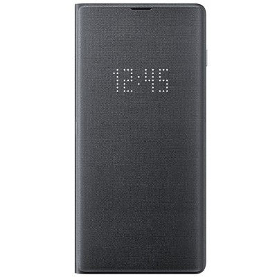 Samsung Galaxy S10+ (G975) oficiāls Led View Cover atvērams melns ādas maciņš (maks) / Vacins.lv