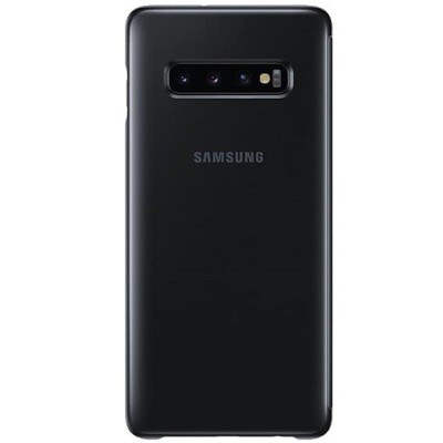 Samsung Galaxy S10+ (G975) oficiāls Clear View Standing Cover atvērams melns ādas maciņš / Vacins.lv