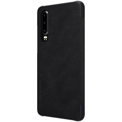 Роскошный чёрный кожаный чехол Nillkin Qin Series для Huawei P30 | Vacins.lv