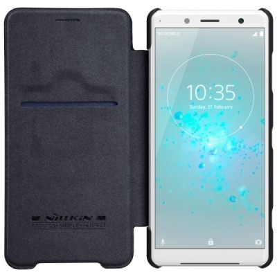 Роскошный чёрный кожаный чехол Nillkin Qin Series для Sony Xperia XZ2 Compact | Vacins.lv