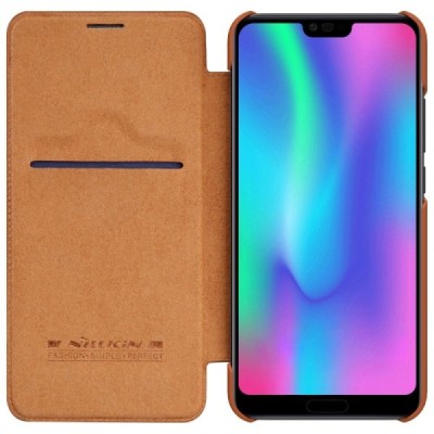 Роскошный коричневый кожаный чехол Nillkin Qin Series для Huawei Honor 10 | Vacins.lv