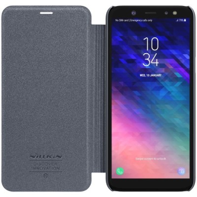Samsung Galaxy A6 2018 (A600F) серый кожаный чехол-книжка Nillkin Sparkle | Vacins.lv