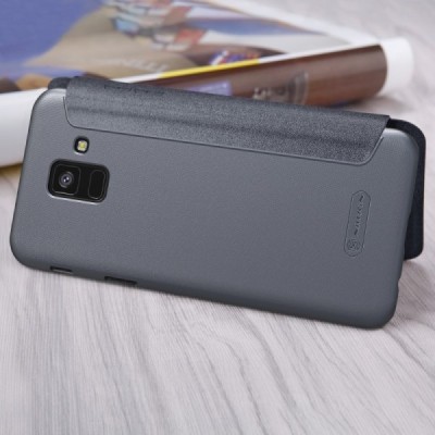 Samsung Galaxy A6 2018 (A600F) серый кожаный чехол-книжка Nillkin Sparkle | Vacins.lv