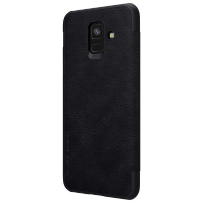 Роскошный чёрный кожаный чехол Nillkin Qin Series для Samsung Galaxy A6 2018 (A600F) | Vacins.lv