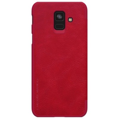 Роскошный красный кожаный чехол Nillkin Qin Series для Samsung Galaxy A6 2018 (A600F) | Vacins.lv