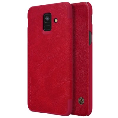 Роскошный красный кожаный чехол Nillkin Qin Series для Samsung Galaxy A6 2018 (A600F) | Vacins.lv