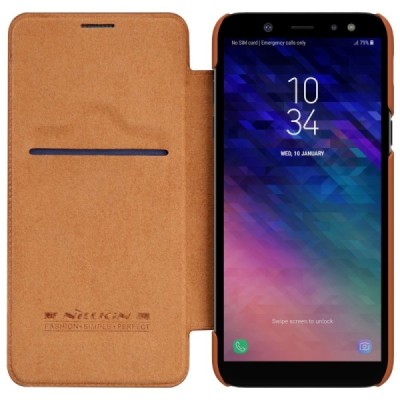 Greznais „Nillkin“ Qin sērijas ādas atvērams brūns Samsung Galaxy A6 2018 (A600F) maciņš / Vacins.lv