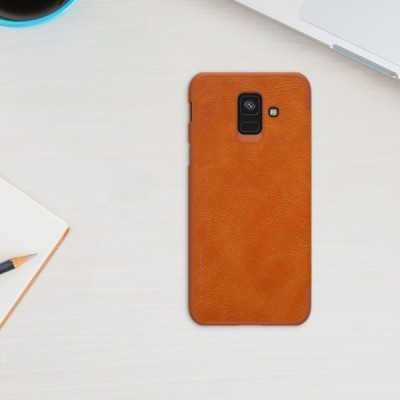 Greznais „Nillkin“ Qin sērijas ādas atvērams brūns Samsung Galaxy A6 2018 (A600F) maciņš / Vacins.lv