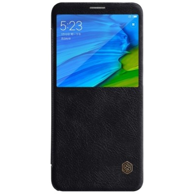 Роскошный чёрный кожаный чехол Nillkin Qin Series для Xiaomi Redmi Note 5 2018 (Redmi Note 5 Pro) | Vacins.lv