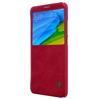 Роскошный красный кожаный чехол Nillkin Qin Series для Xiaomi Redmi Note 5 2018 (Redmi Note 5 Pro) | Vacins.lv