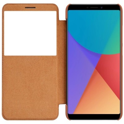 Роскошный коричневый кожаный чехол Nillkin Qin Series для Xiaomi Redmi Note 5 2018 (Redmi Note 5 Pro) | Vacins.lv