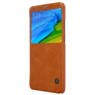 Роскошный коричневый кожаный чехол Nillkin Qin Series для Xiaomi Redmi Note 5 2018 (Redmi Note 5 Pro) | Vacins.lv