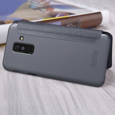 Samsung Galaxy A6+ 2018 (A605F) серый кожаный чехол-книжка Nillkin Sparkle | Vacins.lv