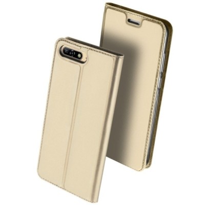 Huawei Y6 2018 (Honor 7A) „Dux Ducis“ Skin sērijas zelta ādas atvērams maciņš / Vacins.lv