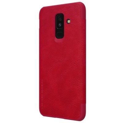 Роскошный красный кожаный чехол Nillkin Qin Series для Samsung Galaxy A6+ 2018 (A605F) | Vacins.lv