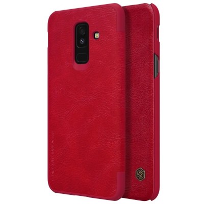 Роскошный красный кожаный чехол Nillkin Qin Series для Samsung Galaxy A6+ 2018 (A605F) | Vacins.lv