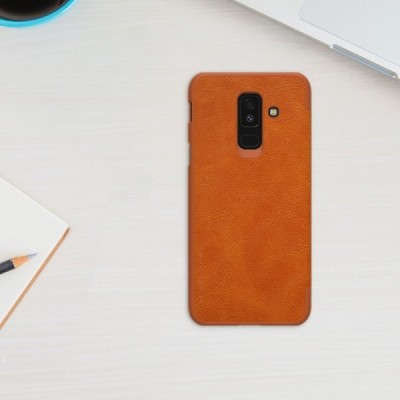 Greznais „Nillkin“ Qin sērijas ādas atvērams brūns Samsung Galaxy A6+ 2018 (A605F) maciņš / Vacins.lv