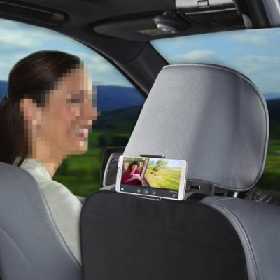 Juodas automobilinis telefono laikiklis tvirtinamas prie galvos atlošo / Priedai.lt