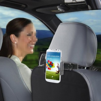 Juodas automobilinis telefono laikiklis tvirtinamas prie galvos atlošo / Priedai.lt