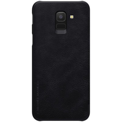 Роскошный чёрный кожаный чехол Nillkin Qin Series для Samsung Galaxy J6 2018 (J600) | Vacins.lv