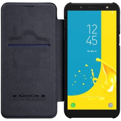Роскошный чёрный кожаный чехол Nillkin Qin Series для Samsung Galaxy J6 2018 (J600) | Vacins.lv