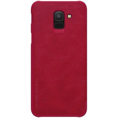 Роскошный красный кожаный чехол Nillkin Qin Series для Samsung Galaxy J6 2018 (J600) | Vacins.lv