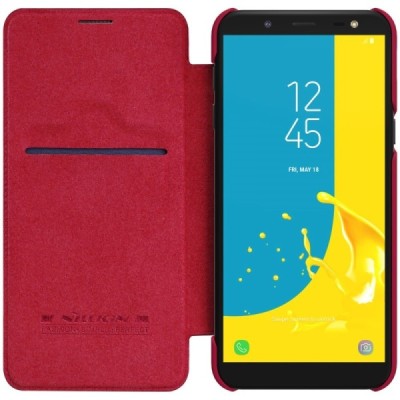 Роскошный красный кожаный чехол Nillkin Qin Series для Samsung Galaxy J6 2018 (J600) | Vacins.lv
