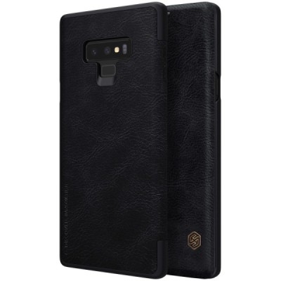 Роскошный чёрный кожаный чехол Nillkin Qin Series для Samsung Galaxy Note 9 (N960F) | Vacins.lv