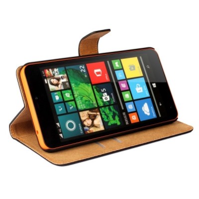Microsoft Lumia 640 XL открываемый чёрный кожаный чехол - книжка | Vacins.lv