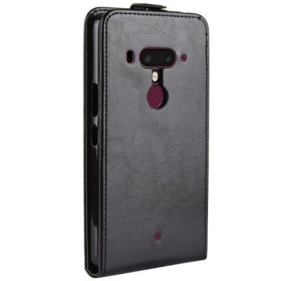 HTC U12 Plus вертикально открывающийся чёрный кожаный чехол-книжка | Vacins.lv