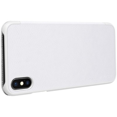Роскошный белый кожаный чехол Nillkin Qin Series для Apple iPhone Xs Max | Vacins.lv