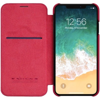 Роскошный красный кожаный чехол Nillkin Qin Series для Apple iPhone Xs Max | Vacins.lv