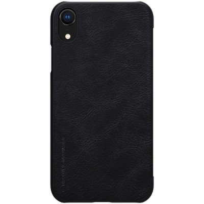 Роскошный чёрный кожаный чехол Nillkin Qin Series для Apple iPhone Xr | Vacins.lv