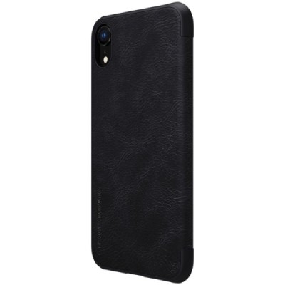 Роскошный чёрный кожаный чехол Nillkin Qin Series для Apple iPhone Xr | Vacins.lv