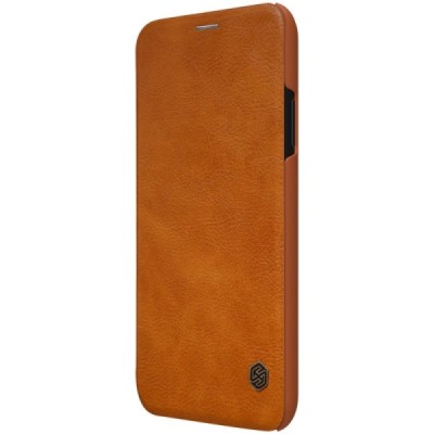 Роскошный коричневый кожаный чехол Nillkin Qin Series для Apple iPhone Xr | Vacins.lv
