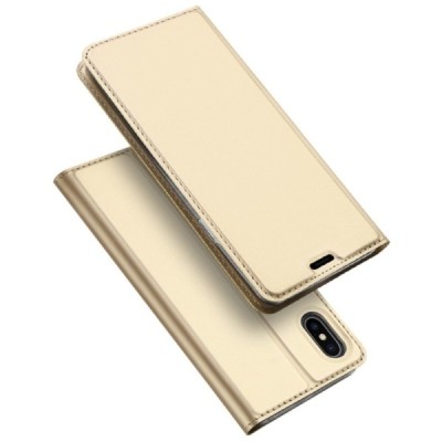 Apple iPhone Xs Max „Dux Ducis“ Skin sērijas zelta ādas atvērams maciņš / Vacins.lv
