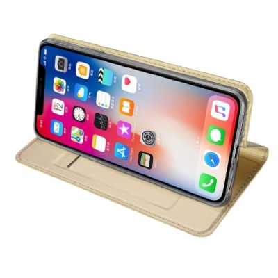Apple iPhone Xs Max „Dux Ducis“ Skin sērijas zelta ādas atvērams maciņš / Vacins.lv