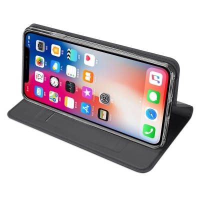 Apple iPhone Xr „Dux Ducis“ Skin sērijas pelēks ādas atvērams maciņš | Vacins.lv