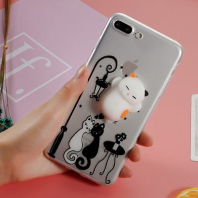 Apple iPhone 7 Plus (iPhone 8 Plus) „Squezy“ Cat твердый силиконовый чехол TPU прозрачный | Vacins.lv