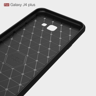 Samsung Galaxy J4+ „Carbon“ твердый силиконовый чехол (TPU) - черный | Vacins.lv