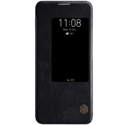 Роскошный чёрный кожаный чехол Nillkin Qin Series для Huawei Mate 20 Pro | Vacins.lv