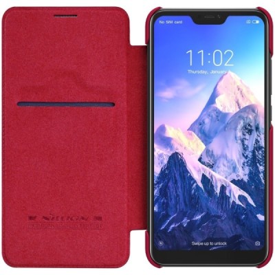 Greznais „Nillkin“ Qin sērijas ādas atvērams sarkans Xiaomi Redmi 6 Pro (Mi A2 Lite) maciņš / Vacins.lv