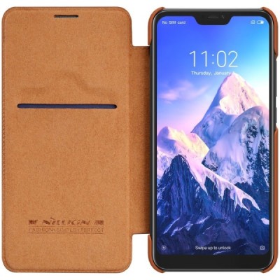 Greznais „Nillkin“ Qin sērijas ādas atvērams brūns Xiaomi Redmi 6 Pro (Mi A2 Lite) maciņš / Vacins.lv