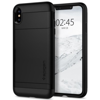 Apple iPhone X (iPhone Xs) „Spigen“ Slim Armor CS melns silikons apvalks / vacins.lv
