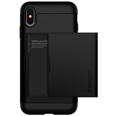 Apple iPhone X (iPhone Xs) „Spigen“ Slim Armor CS melns silikons apvalks / vacins.lv