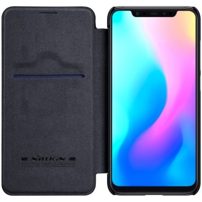 Роскошный чёрный кожаный чехол Nillkin Qin Series для Xiaomi Mi 8 | Vacins.lv